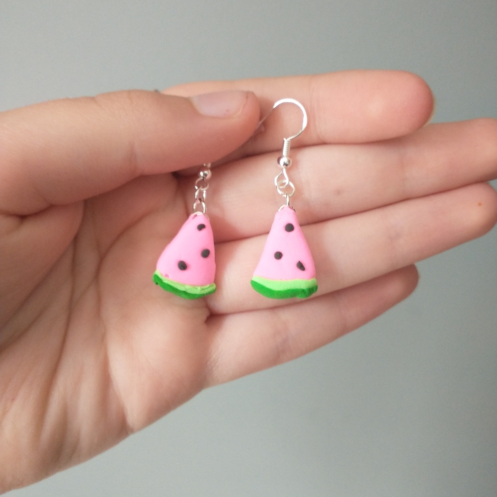 Handmade Watermelon Dangling Clay Earrings